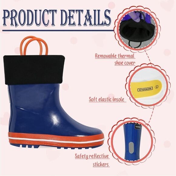 NWT NEBSDLR Kids Rain Boots for Toddlers, Lightweight Waterproof Rainboots - Picture 6 of 10